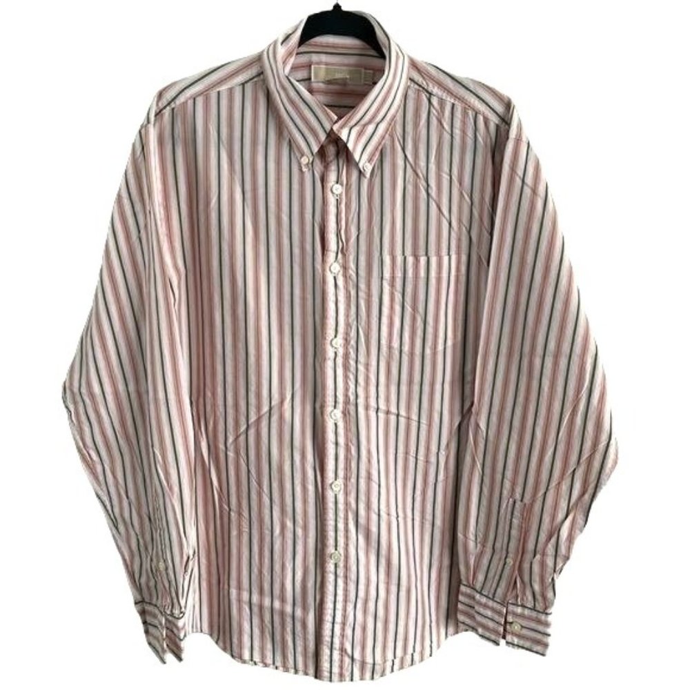 Michael by Michael Kors Men’s Pink & Tan Striped Long Sleeve Dress Shirt Size Lg